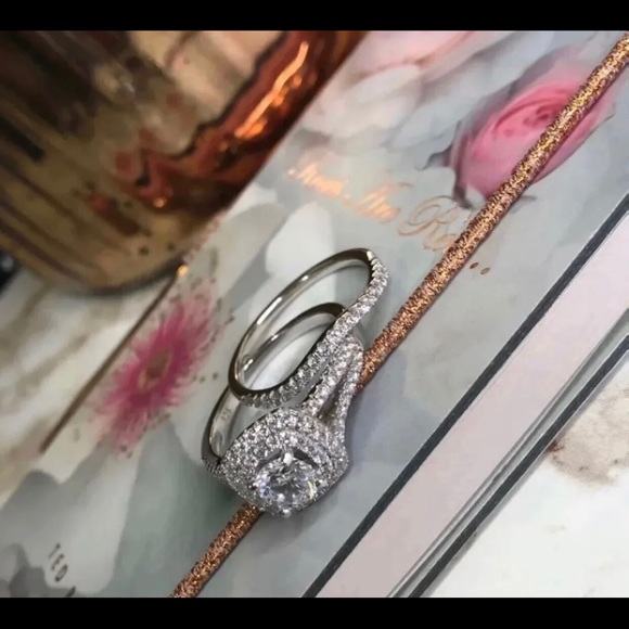 2 pcs 925 silver Engagement Ring Wedding Band set - Picture 4 of 6